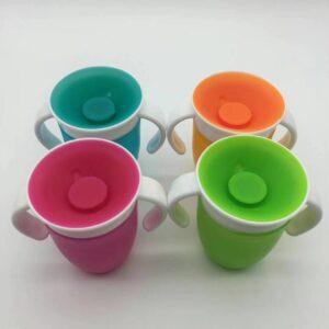 เเก้วหัดดื่มน้ำเด็ก ฝาปิดซิลิโคน 360 องศา คละสี